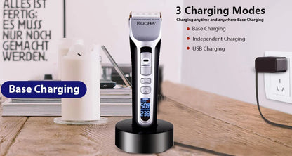 Hair Trimmer Rechargeable Electric Hair Clipper Ceramic Blade LCD Display Salon Men Hair Cutting Machine
