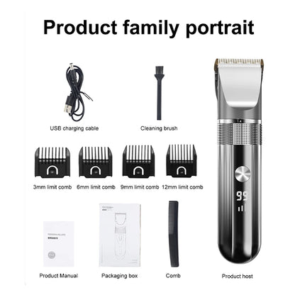 Electric Hair Clipper Professional Trimmer Household Waterproof LED Display Men Hair Trimmer USB Charging Haircut Tools Set