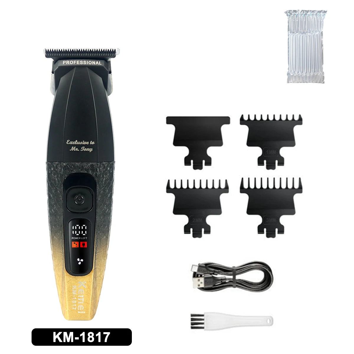 Kemei KM-1817 Hair Trimmer for Men DLC Blade T-Blade 7500RPM Full Metal LCD Display Low Noise Professional Finishing Machine