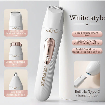 3-in-1 hair trimmer, electric digital hair trimmer, women's bikini hair remover, suitable for eyebrows, armpits, and body