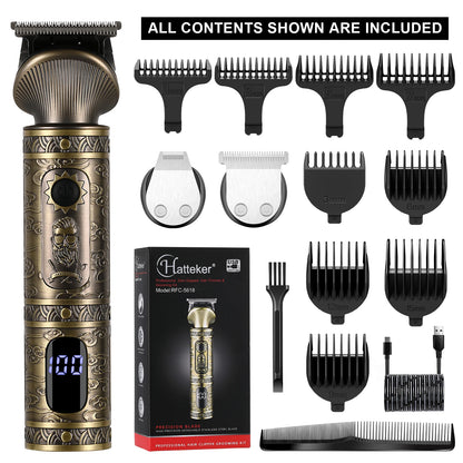 Hatteker Hair Trimmer Professional Hair Clipper Metal Hair Cutting Machine Electric Cordless Rechargeable Trimmer for Men