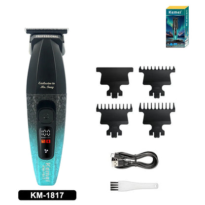 Kemei KM-1817 Hair Trimmer for Men DLC Blade T-Blade 7500RPM Full Metal LCD Display Low Noise Professional Finishing Machine