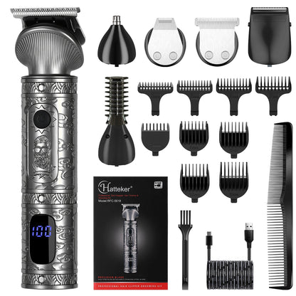 Hatteker Hair Trimmer Professional Hair Clipper Metal Hair Cutting Machine Electric Cordless Rechargeable Trimmer for Men