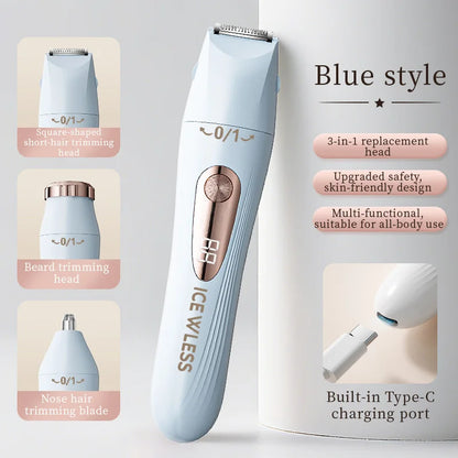 3-in-1 hair trimmer, electric digital hair trimmer, women's bikini hair remover, suitable for eyebrows, armpits, and body